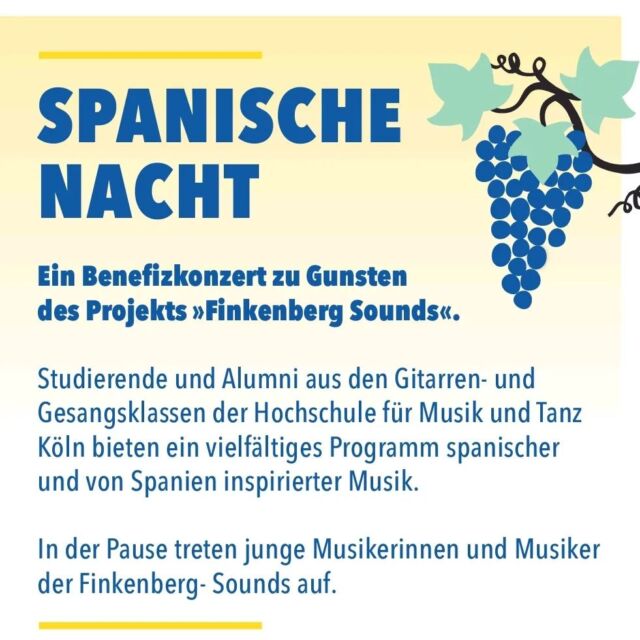Ein vielfältiges Programm spanischer und von Spanien inspirierter Musik erwartet Sie am 15.9. im @uraniatheaterehrenfeld. 
Auftreten werden Studierende und Alumni aus den Gitarren- und Gesangsklassen der Hochschule für Musik und Tanz Köln.
Das Programm haben Prof. Brigitte Lindner und Prof. Hans-Werner Huppertz zusammengestellt.

#konzerteinköln #musikinköln #kölnbloggt #kölnmeinestadt #lions #weserve #kölnehrenfeld #köln #spanienliebe #musik #eventsinköln #lionsinternational #lionsrheingold #lcinternational #lionsclubdeutschland #kölncity